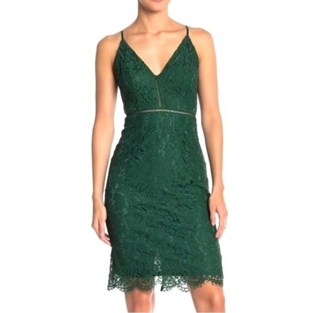 ASTR the Label NWT Green Lattice Inset Lace V Neck Mini Dress